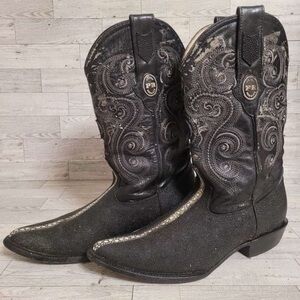 Men's Potro Rebelde Western Exotic Black Stingray Leather Cowboy Boots Size 9